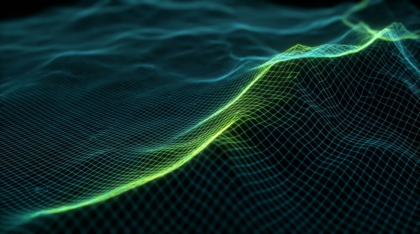 Peisaj topografic wireframe — structura tehnică SEO din spatele unui site