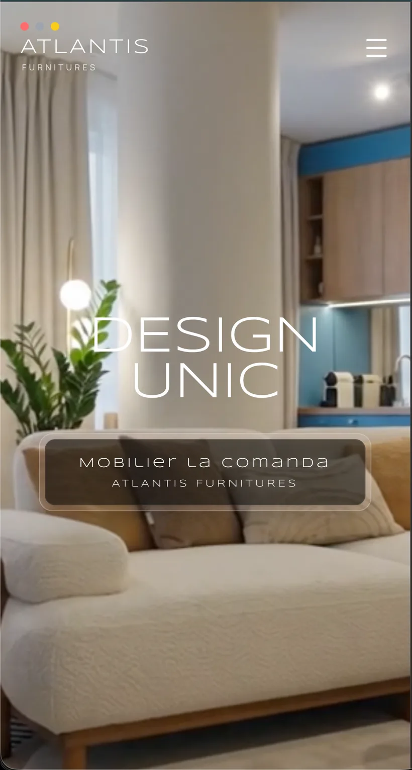 Site-ul Atlantis Furnitures pe mobil, în versiune responsive
