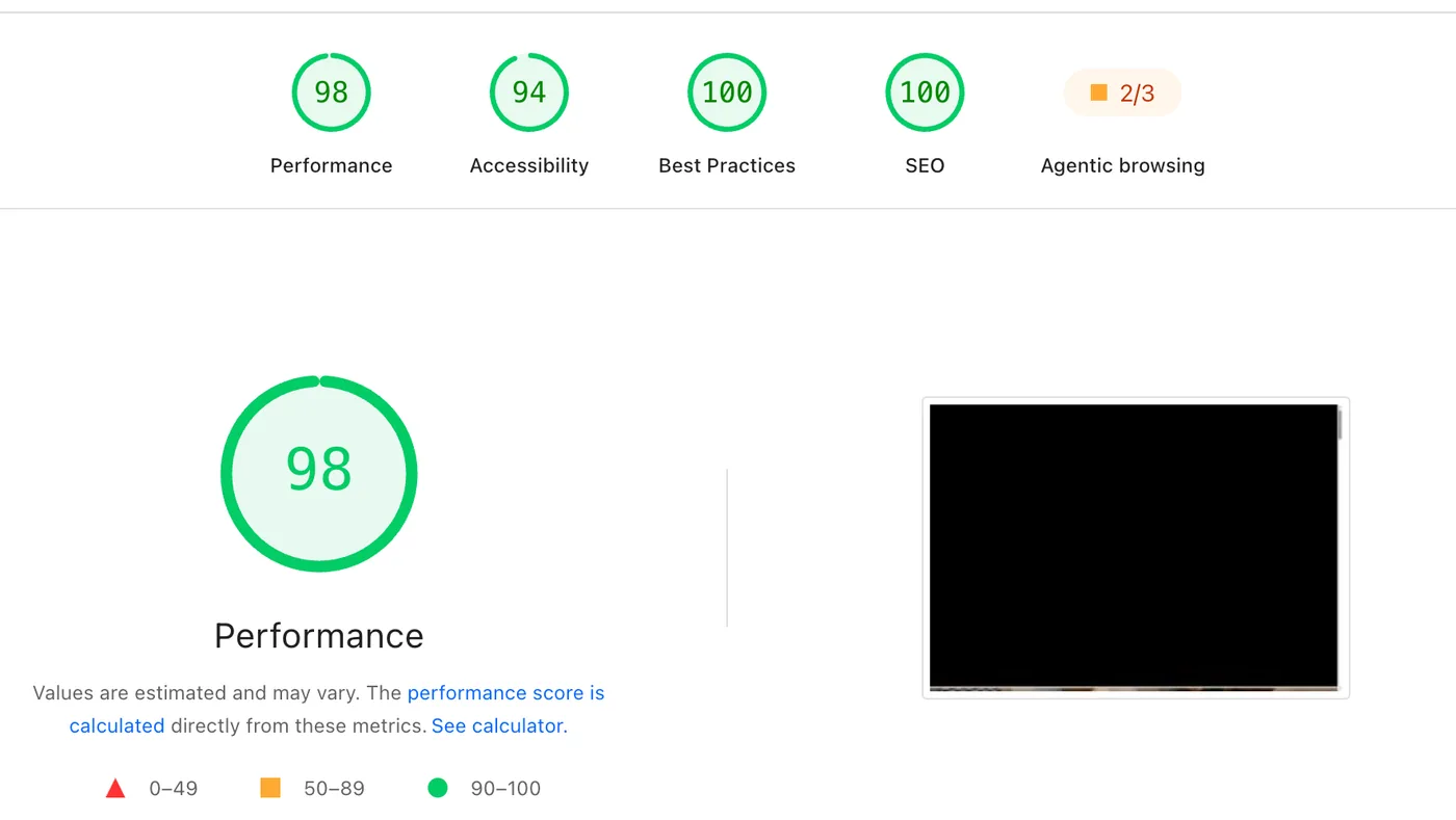 Audit tehnic SEO realizat de Index Studio — scor PageSpeed 98 din 100