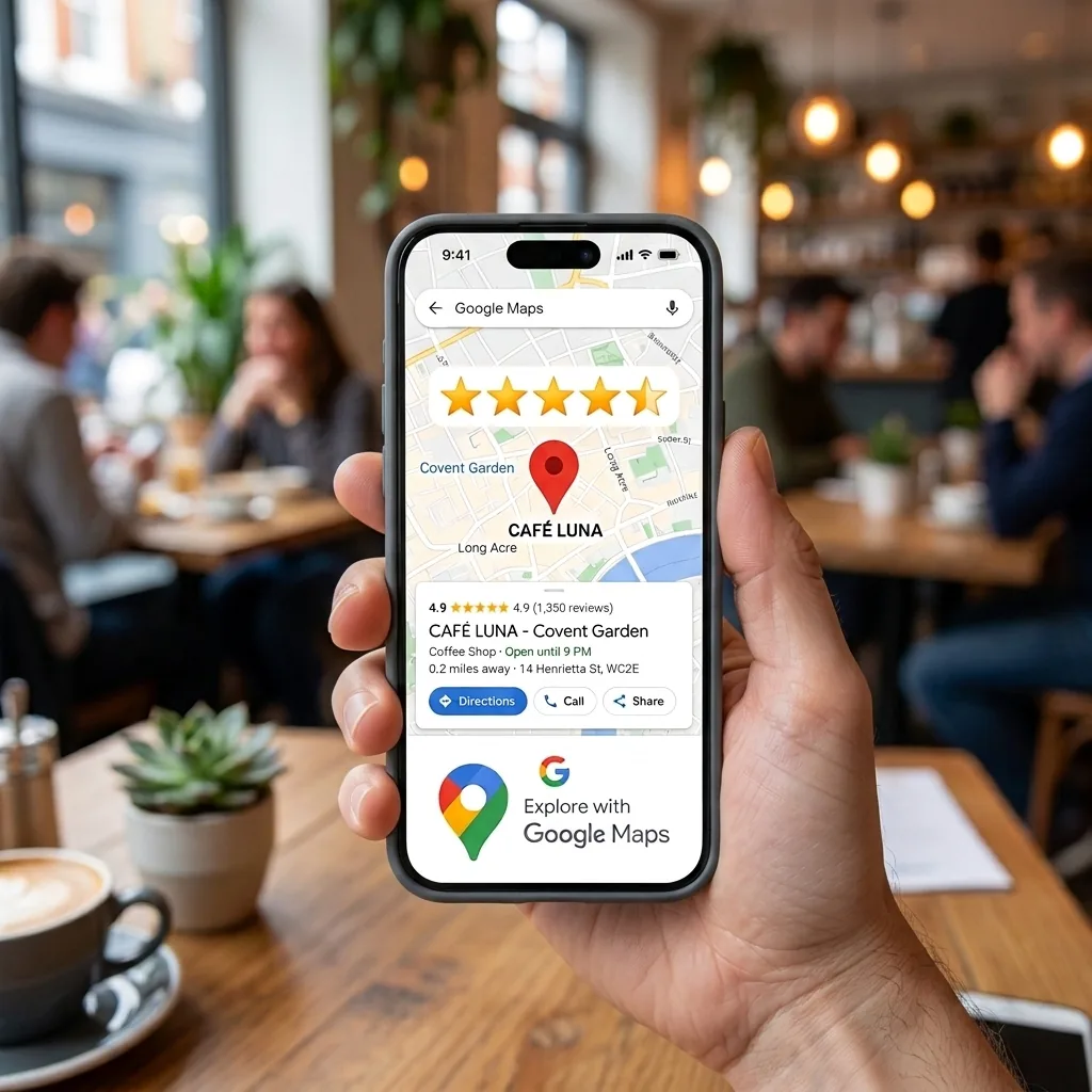 Profil Google Business optimizat — afacere locală găsită pe Google Maps de pe telefon