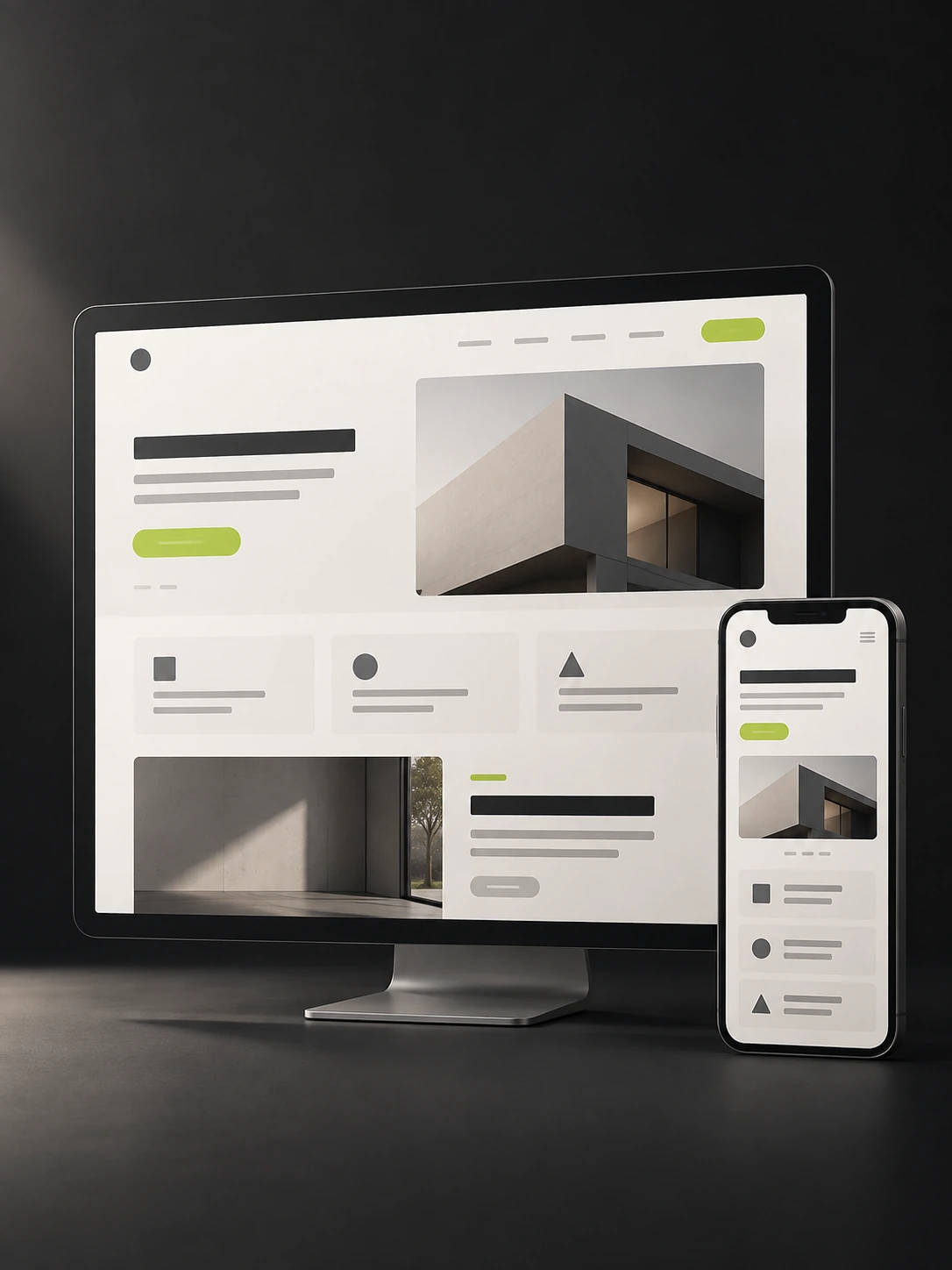 Site creat de Index Studio, afișat pe monitor și pe telefon, cu același conținut adaptat
